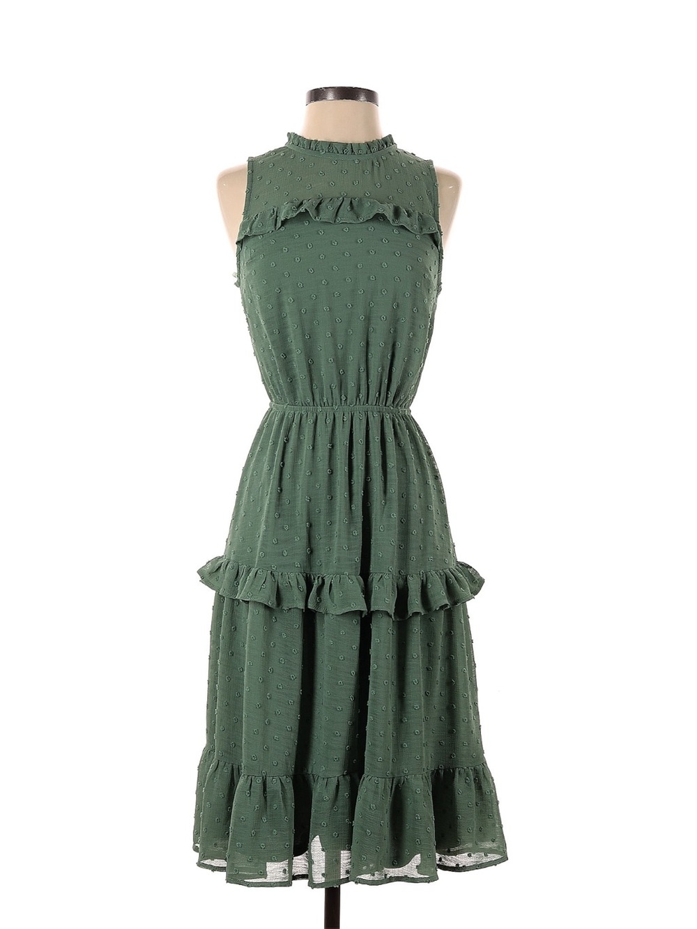 Sleeveless Olive Green Ruffle-Tier Midi Dress
